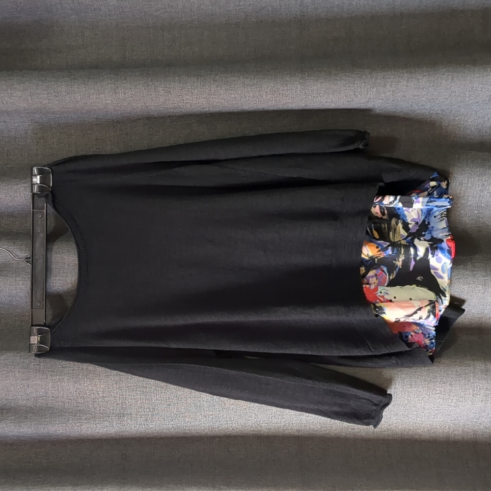 Anthropologie Moth Black Split Back  Watercolor Sweater Small